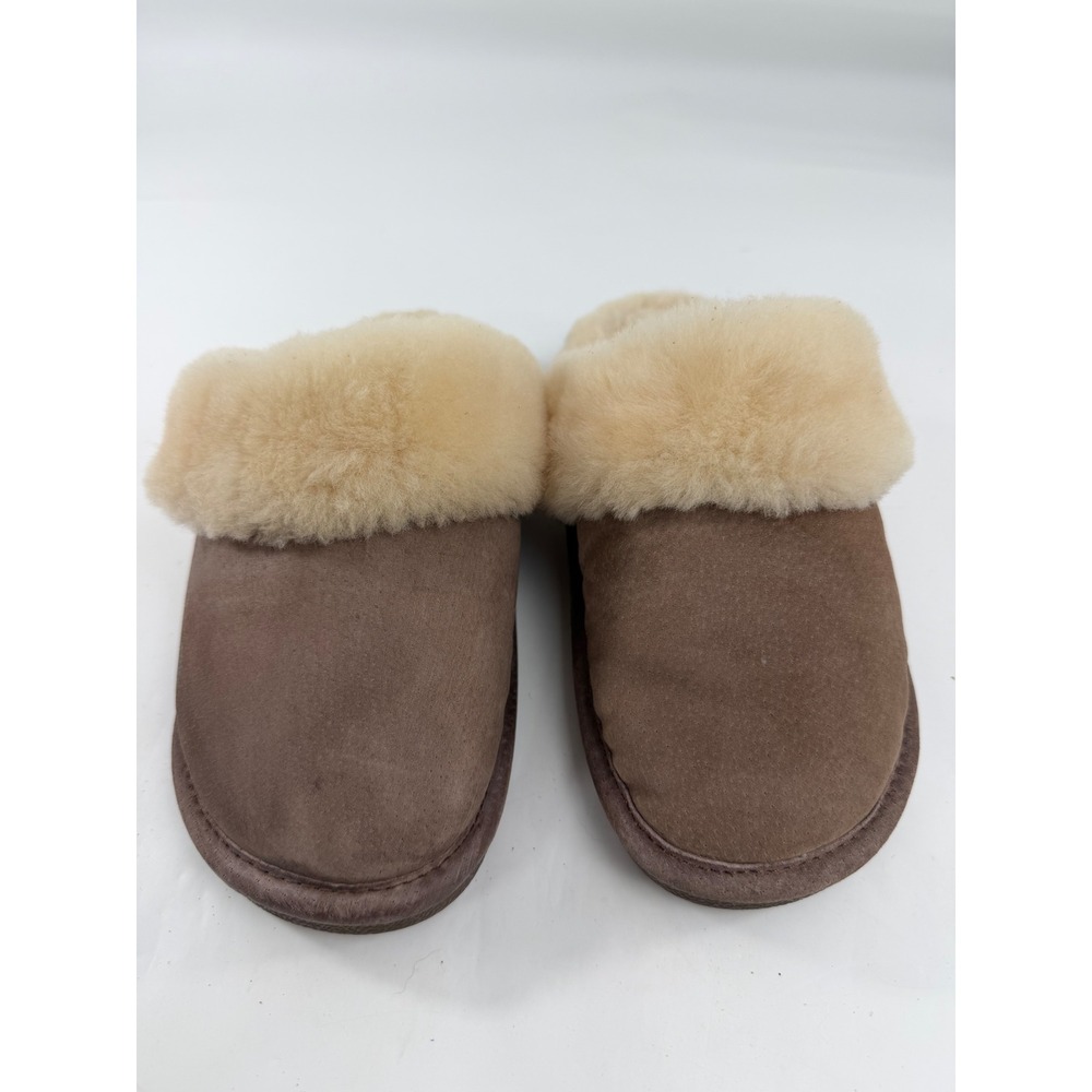 Old Friend Women Scuff Suede Sheepskin Slippers Chestnut Brown Size 6M